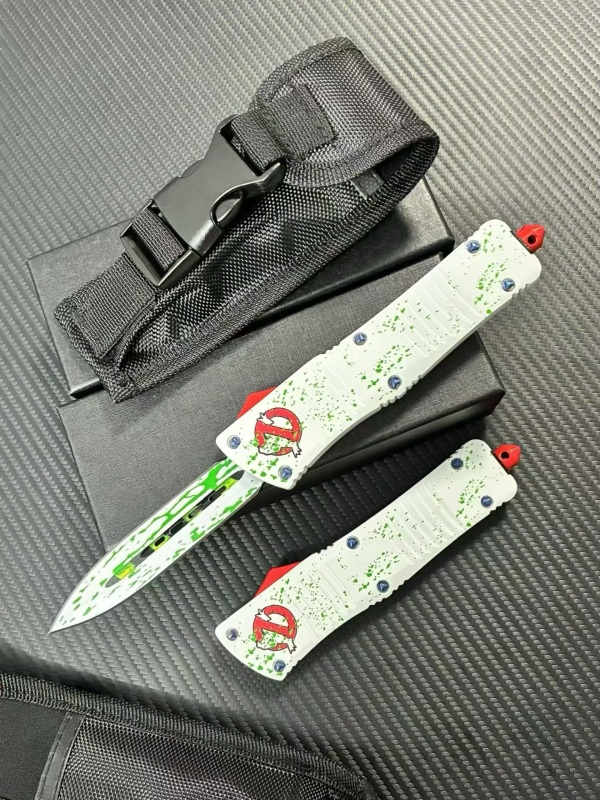 MT Ghostbusters Squad AUTO OTF Knife 3.74" M390 Double Edge Blade, Aluminum Handles