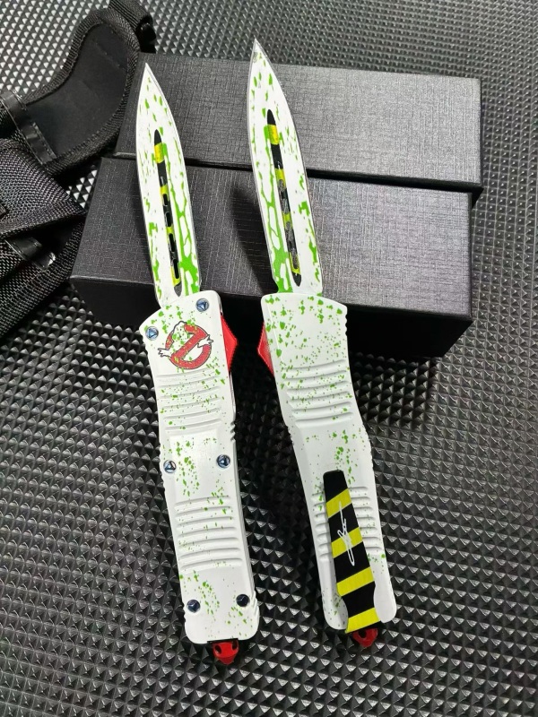 MT Ghostbusters Squad AUTO OTF Knife 3.74" M390 Double Edge Blade, Aluminum Handles