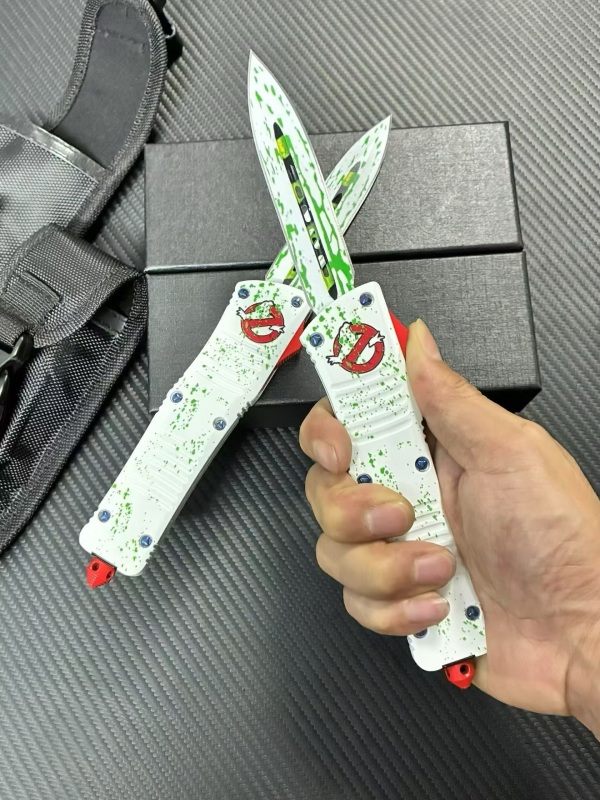MT Ghostbusters Squad AUTO OTF Knife 3.74" M390 Double Edge Blade, Aluminum Handles