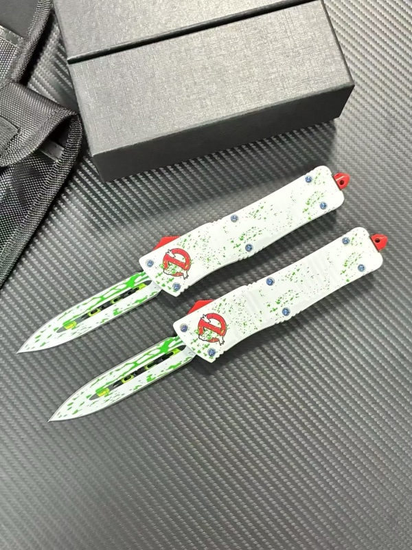 MT Ghostbusters Squad AUTO OTF Knife 3.74" M390 Double Edge Blade, Aluminum Handles
