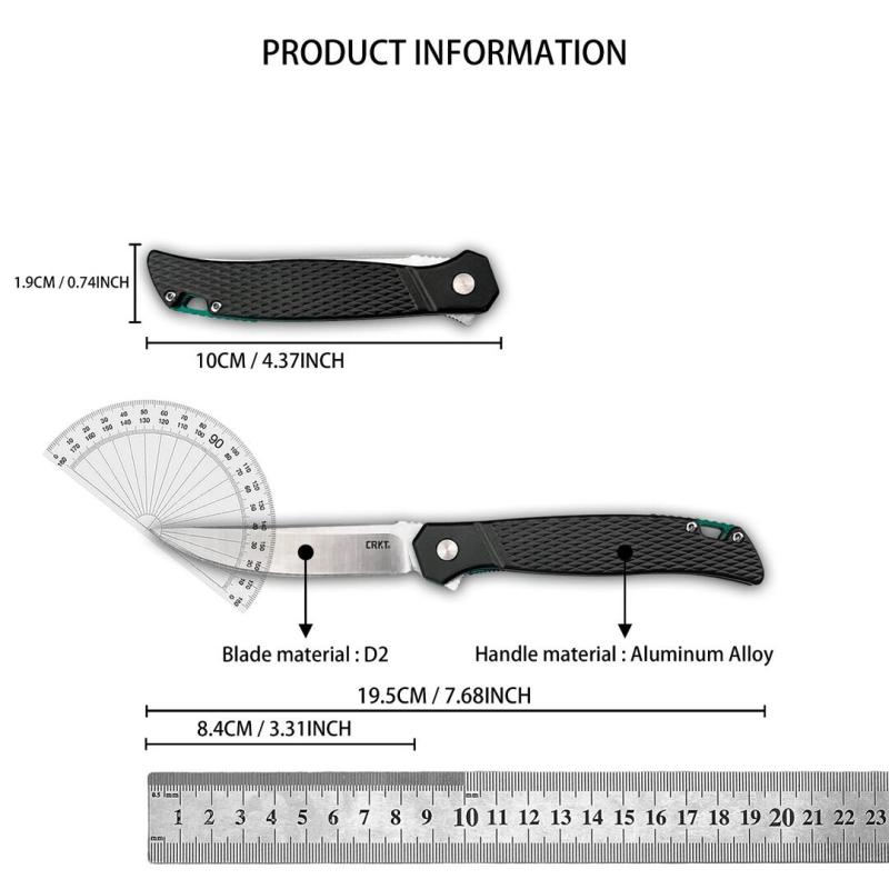 CRKT K440XXP Flipper Knife 3.3" D2 Satin Blade, Gray Aluminum Handles with Green Liners