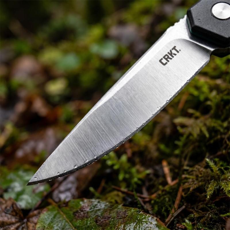 CRKT K440XXP Flipper Knife 3.3" D2 Satin Blade, Gray Aluminum Handles with Green Liners