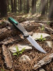 CRKT K440XXP Flipper Knife 3.3" D2 Satin Blade, Gray Aluminum Handles with Green Liners