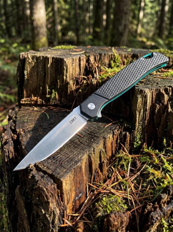 CRKT K440XXP Flipper Knife 3.3" D2 Satin Blade, Gray Aluminum Handles with Green Liners