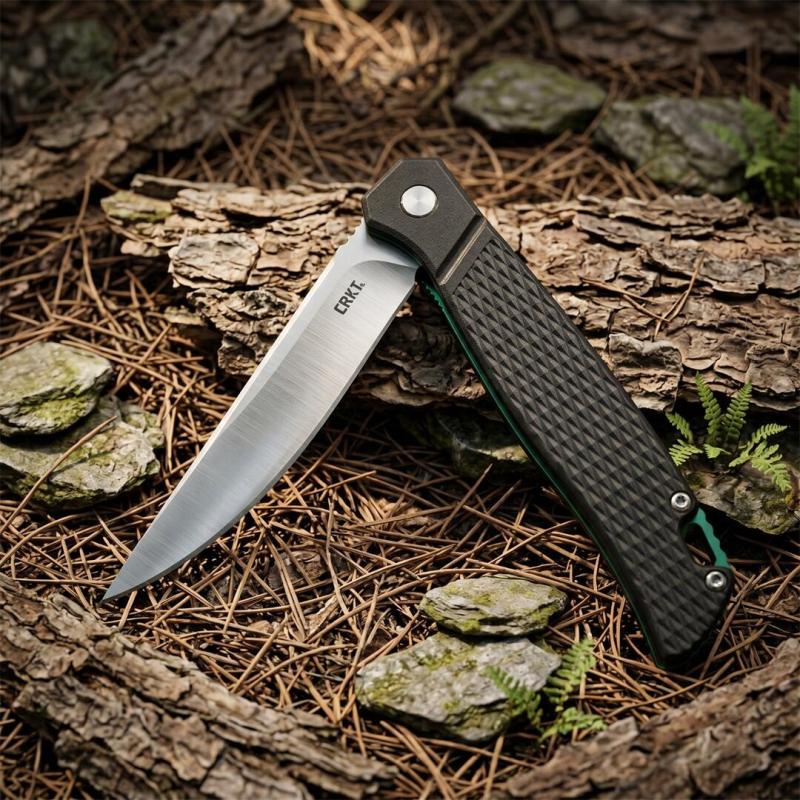 CRKT K440XXP Flipper Knife 3.3" D2 Satin Blade, Gray Aluminum Handles with Green Liners