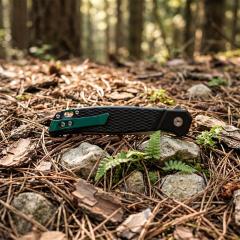 CRKT K440XXP Flipper Knife 3.3" D2 Satin Blade, Gray Aluminum Handles with Green Liners