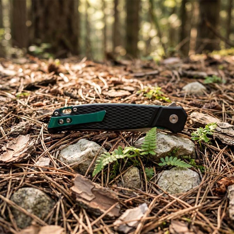 CRKT K440XXP Flipper Knife 3.3" D2 Satin Blade, Gray Aluminum Handles with Green Liners