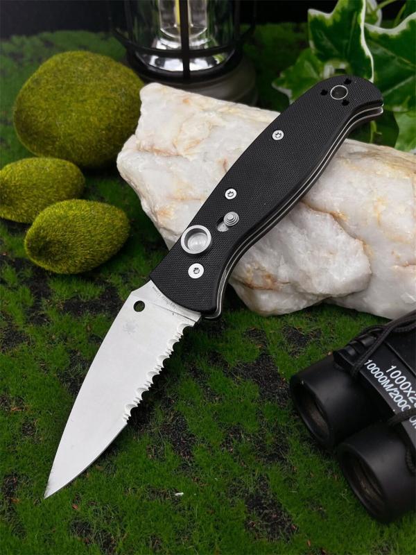 Spy Autonomy 2 AUTO Folding Knife 3.46'' D2 Serrated Blade, Black G10 Handles - C165GP2
