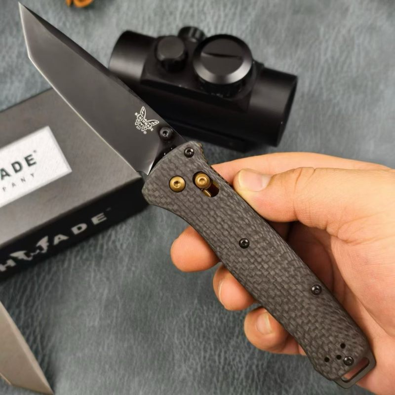 BM Bailout AXIS Folding Knife 3.34" S90V Tanto Plain Blade, Carbon Fiber Handles - 537GY-1