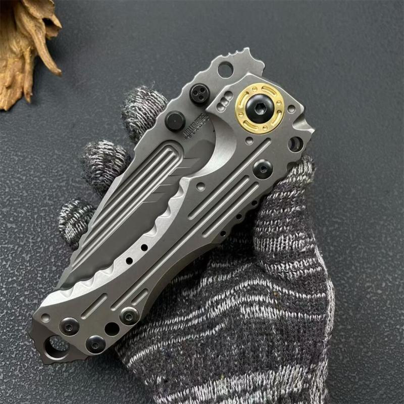 Miller Bros.BIsdes T1 Folding Blade Knife 4.13" VG-10 Combo Tanto Blade, TC4 Handles