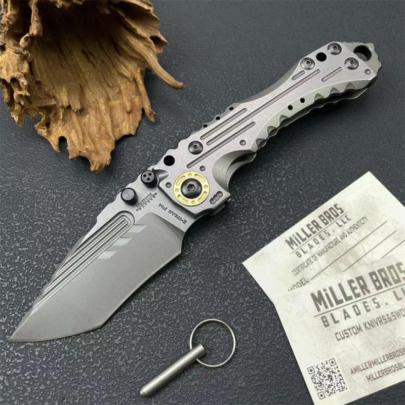 Miller Bros.BIsdes T1 Folding Blade Knife 4.13" VG-10 Combo Tanto Blade, TC4 Handles