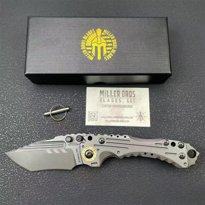 Miller Bros.BIsdes T1 Folding Blade Knife 4.13" VG-10 Combo Tanto Blade, TC4 Handles