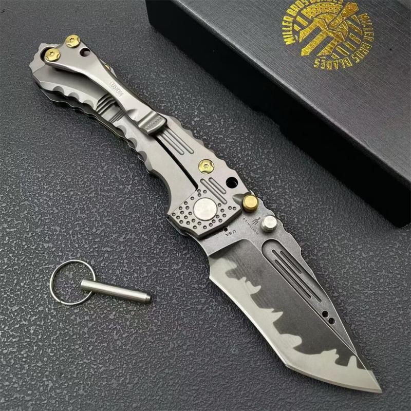 Miller Bros.BIsdes T1 Folding Blade Knife 3.54" Z-Wear Tanto Blade, TC4 Handles