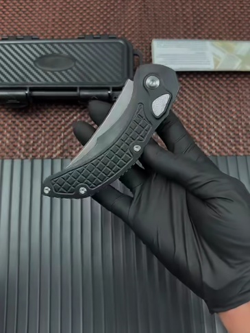 MT Brachial AUTO Folding Knife 3.34" M390 Stonewashed Trailing Point Blade, Aviation Aluminum Handles