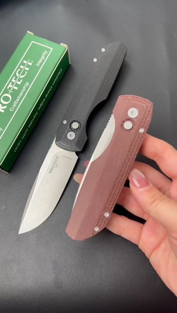 Pro-Tech AUTO Folding Knife 3.35" 440 Plain Blade, Linen + Aluminum alloy Handles