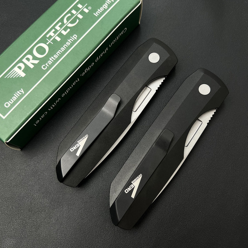 Pro-Tech AUTO Folding Knife 3.35" 440 Plain Blade, Linen + Aluminum alloy Handles