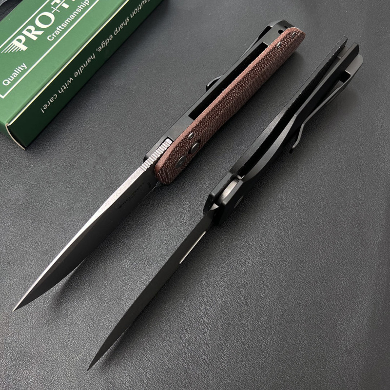 Pro-Tech AUTO Folding Knife 3.35" 440 Plain Blade, Linen + Aluminum alloy Handles