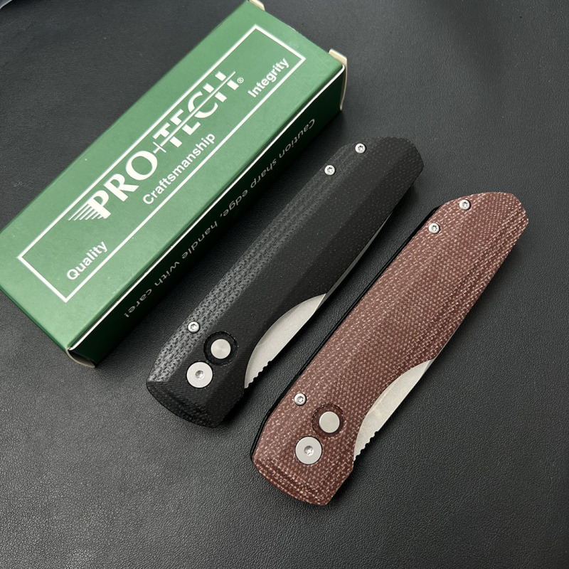 Pro-Tech AUTO Folding Knife 3.35" 440 Plain Blade, Linen + Aluminum alloy Handles