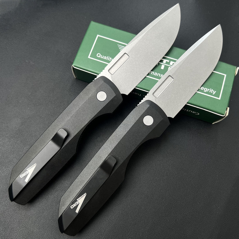 Pro-Tech AUTO Folding Knife 3.35" 440 Plain Blade, Linen + Aluminum alloy Handles
