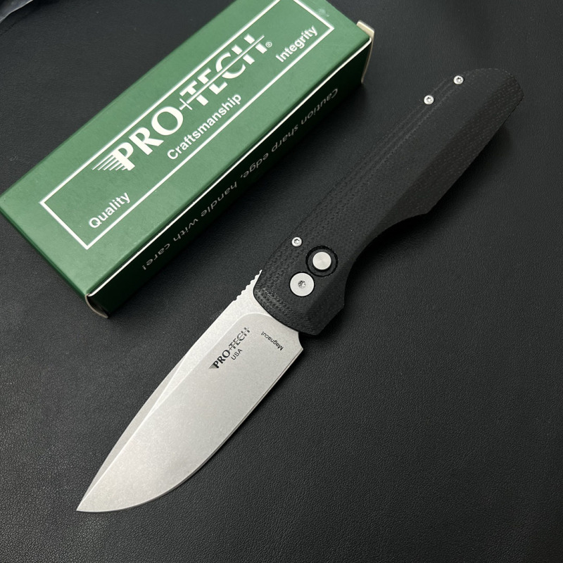 Pro-Tech AUTO Folding Knife 3.35" 440 Plain Blade, Linen + Aluminum alloy Handles