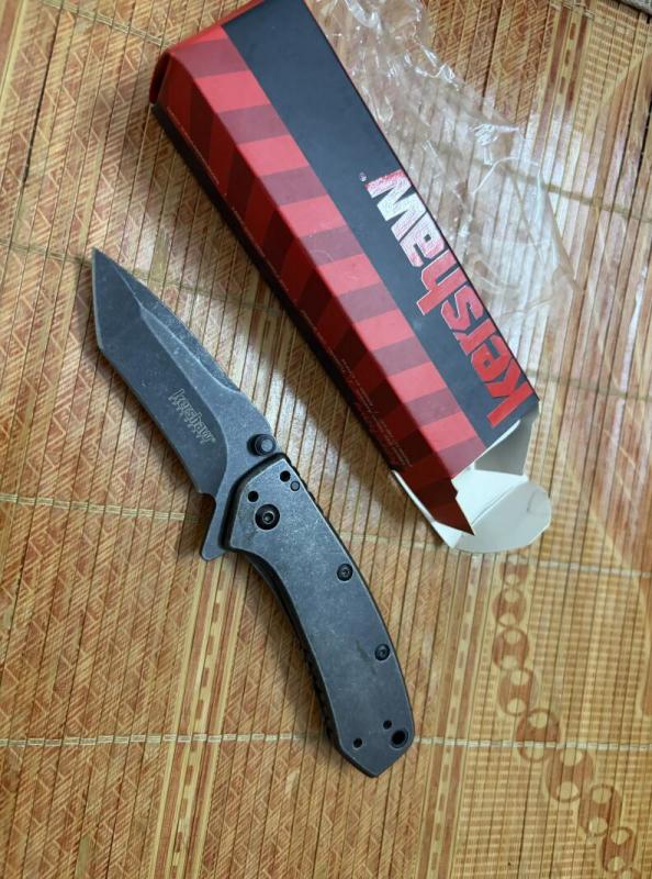 Kershaw 1556BW Folding Knife 3.15" Working Finish 8Cr13mov Drop Point Blade, Black Steel Handles