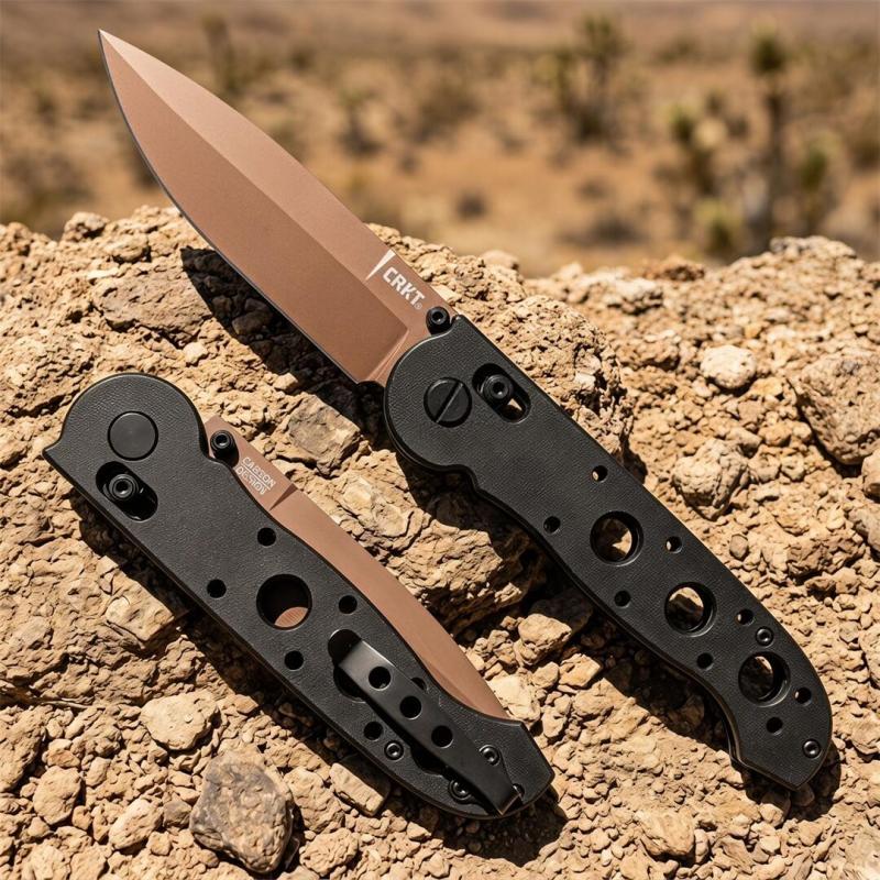 CRKT M16 Carson Flipper Knife 3.54" 12C27 Combo Drop Blade, Desert Tan, Nylon Fiber Handles