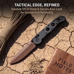 CRKT M16 Carson Flipper Knife 3.54" 12C27 Combo Drop Blade, Desert Tan, Nylon Fiber Handles