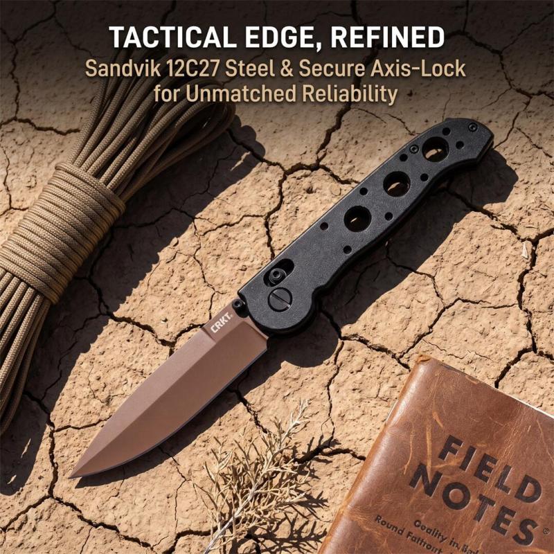 CRKT M16 Carson Flipper Knife 3.54" 12C27 Combo Drop Blade, Desert Tan, Nylon Fiber Handles