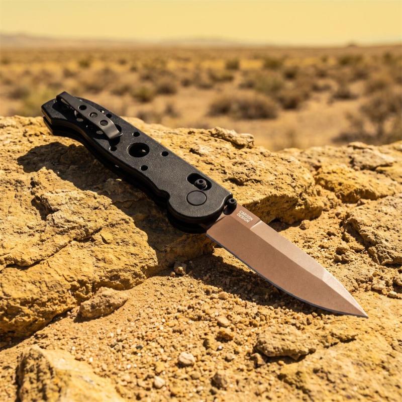 CRKT M16 Carson Flipper Knife 3.54" 12C27 Combo Drop Blade, Desert Tan, Nylon Fiber Handles