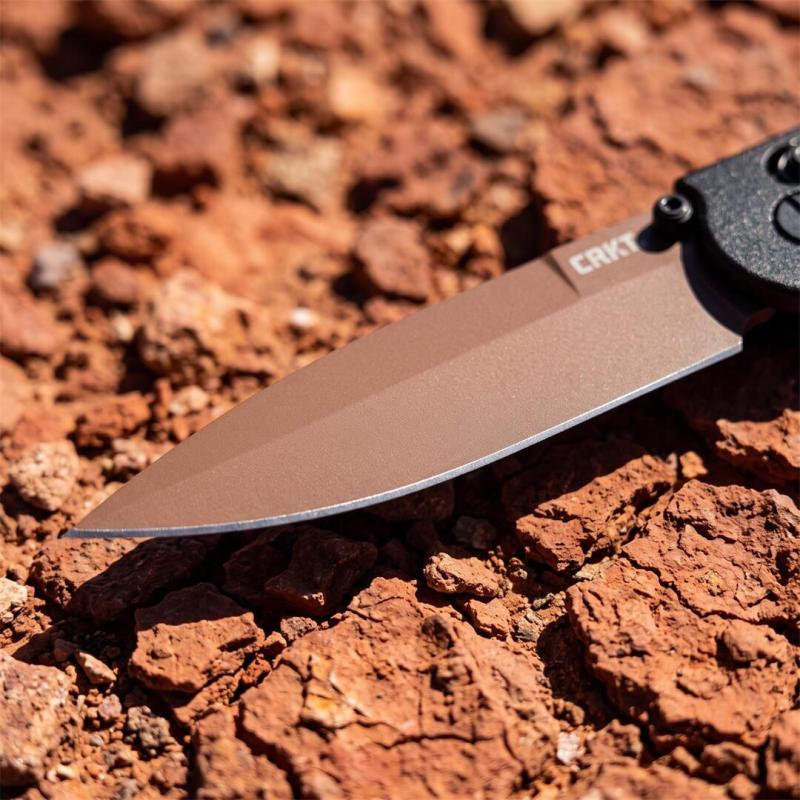 CRKT M16 Carson Flipper Knife 3.54" 12C27 Combo Drop Blade, Desert Tan, Nylon Fiber Handles