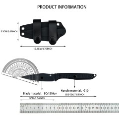 Toor Knives Secret Fixed Blade Knife 3.54" 8Cr13 Black Point Blade, Black G10 Handles