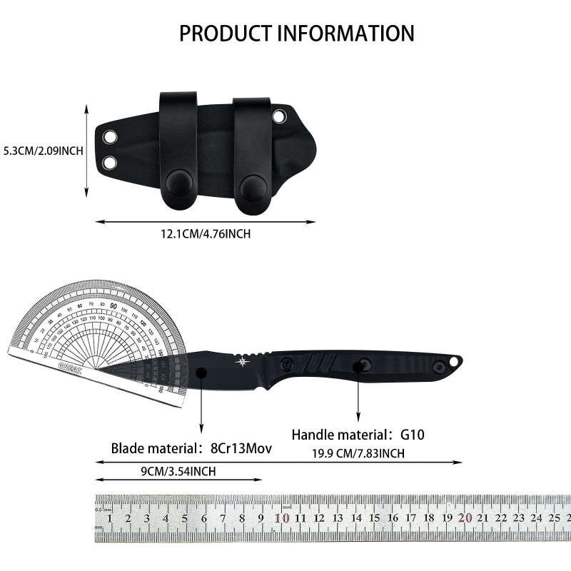 Toor Knives Secret Fixed Blade Knife 3.54" 8Cr13 Black Point Blade, Black G10 Handles