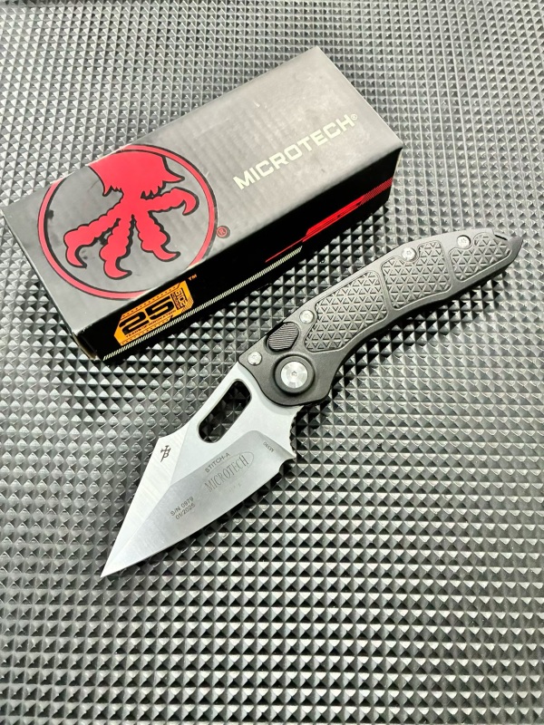 MT Stitch-I AUTO Folding Knife 3.03" M390 Black Blade, T6-6061 Handles