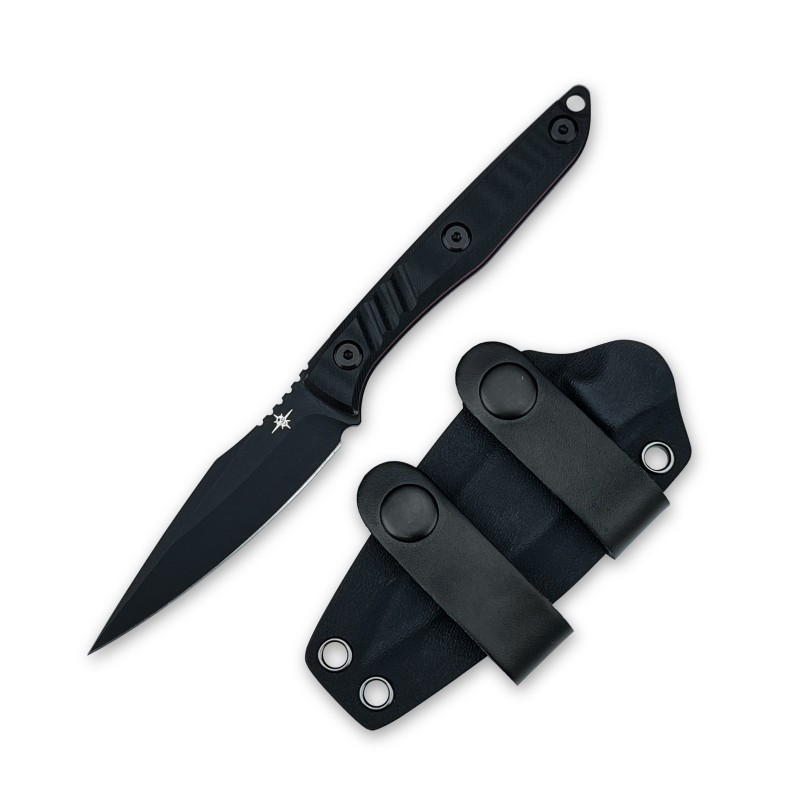 Toor Knives Secret Fixed Blade Knife 3.54" 8Cr13 Black Point Blade, Black G10 Handles