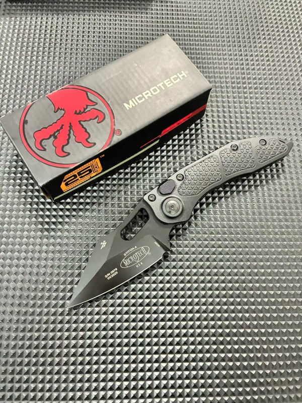 MT Stitch-I AUTO Folding Knife 3.03" M390 Black Blade, T6-6061 Handles