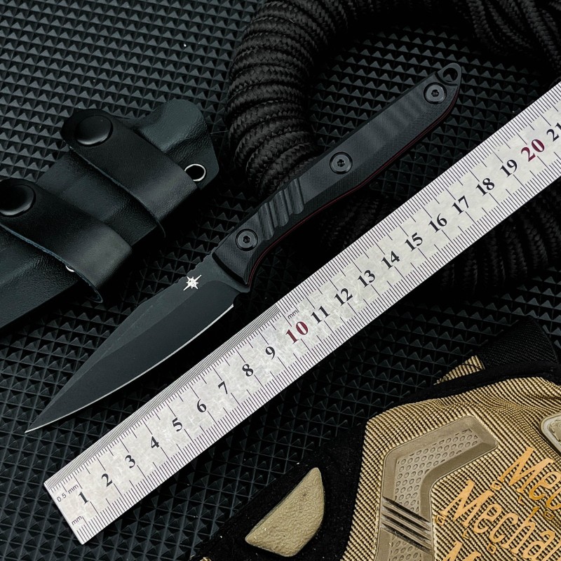 Toor Knives Secret Fixed Blade Knife 3.54" 8Cr13 Black Point Blade, Black G10 Handles