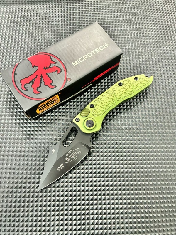 MT Stitch-I AUTO Folding Knife 3.03" M390 Black Blade, T6-6061 Handles