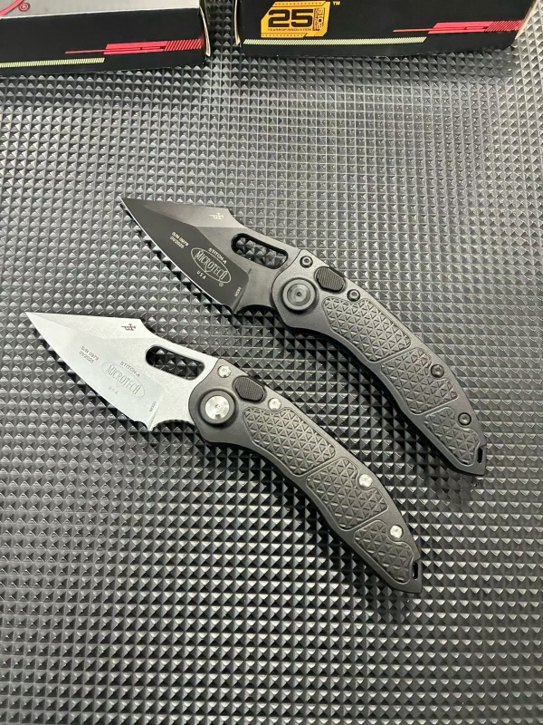 MT Stitch-I AUTO Folding Knife 3.03" M390 Black Blade, T6-6061 Handles