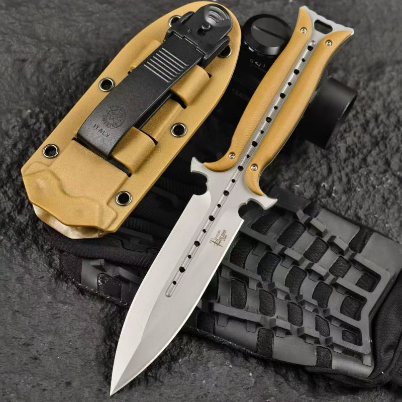 Todd Begg Knives Fixed Blade Knife 4.61" 7Cr13 Double Edge Dagger, Nylon Fiber Handles