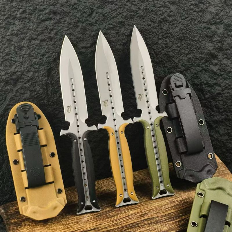 Todd Begg Knives Fixed Blade Knife 4.61" 7Cr13 Double Edge Dagger, Nylon Fiber Handles