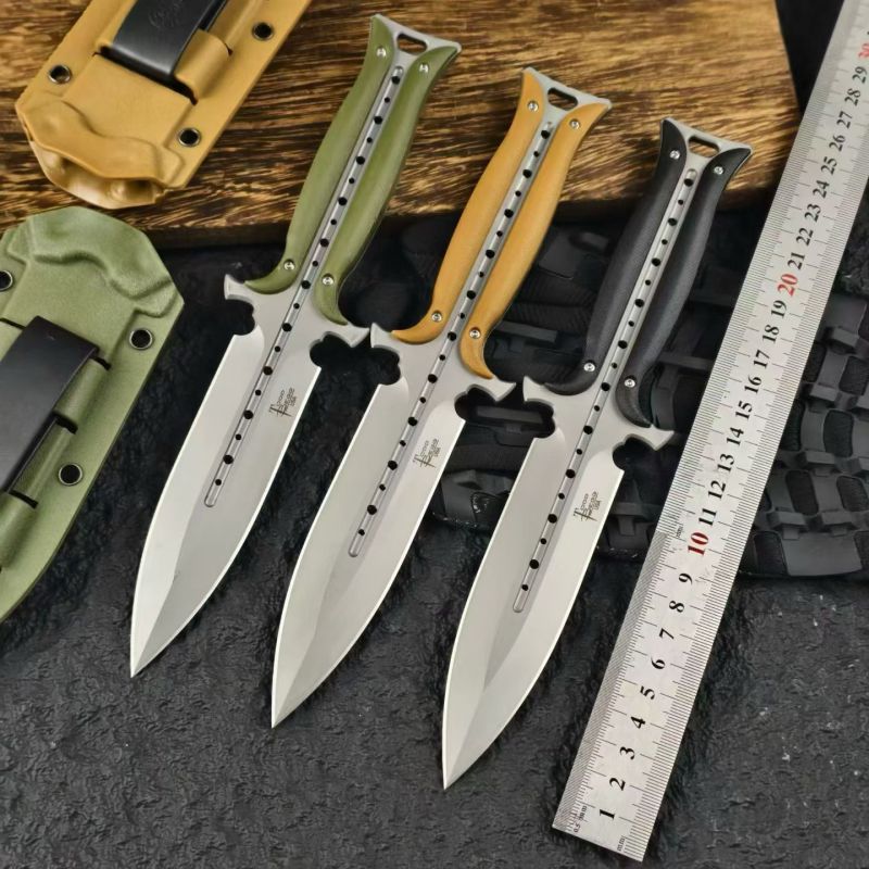 Todd Begg Knives Fixed Blade Knife 4.61" 7Cr13 Double Edge Dagger, Nylon Fiber Handles
