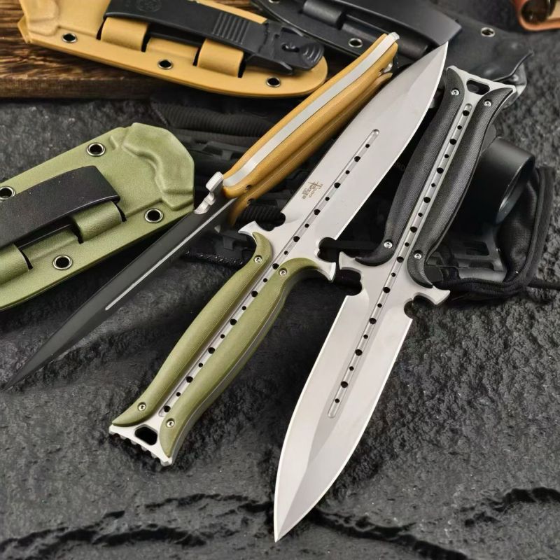 Todd Begg Knives Fixed Blade Knife 4.61" 7Cr13 Double Edge Dagger, Nylon Fiber Handles