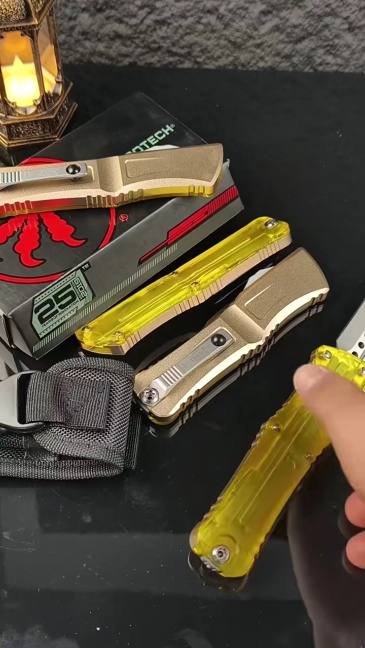 MT Yellow Combat Troodon OTF AUTO Knife 3.62" D2 Plain Blade, Ultem+Aluminum Alloy Handles