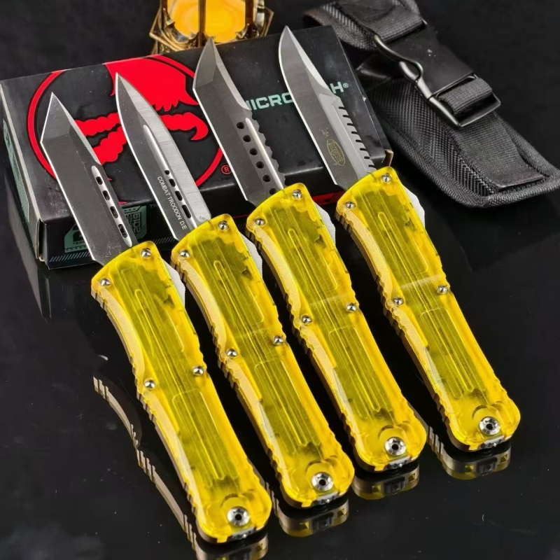 MT Yellow Combat Troodon OTF AUTO Knife 3.62" D2 Plain Blade, Ultem+Aluminum Alloy Handles