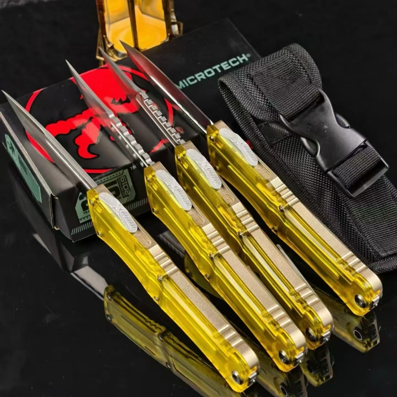 MT Yellow Combat Troodon OTF AUTO Knife 3.62" D2 Plain Blade, Ultem+Aluminum Alloy Handles
