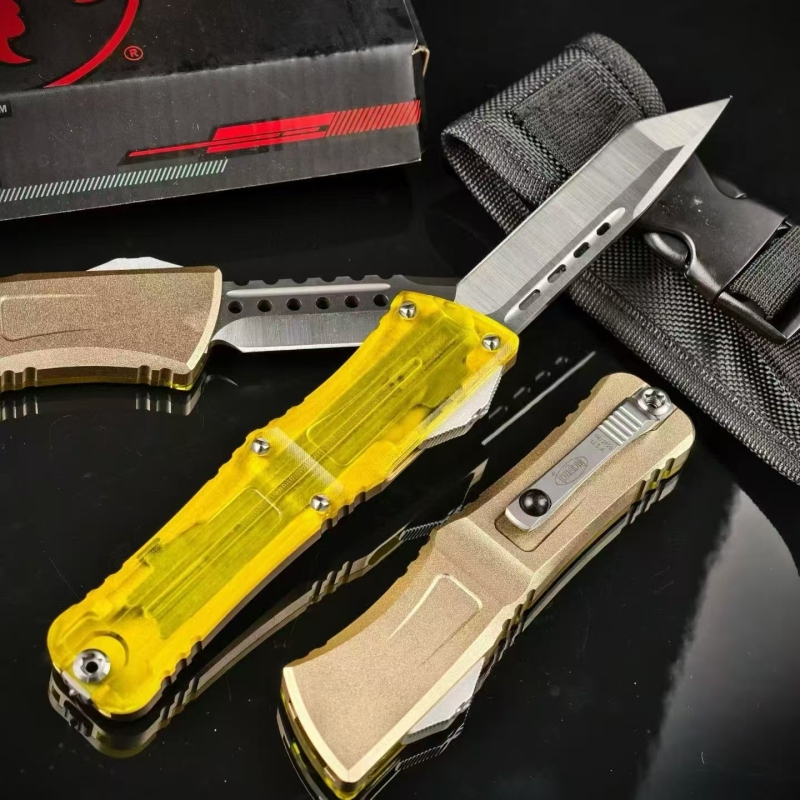 MT Yellow Combat Troodon OTF AUTO Knife 3.62" D2 Plain Blade, Ultem+Aluminum Alloy Handles