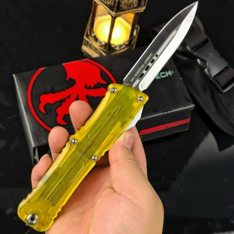 MT Yellow Combat Troodon OTF AUTO Knife 3.62" D2 Plain Blade, Ultem+Aluminum Alloy Handles