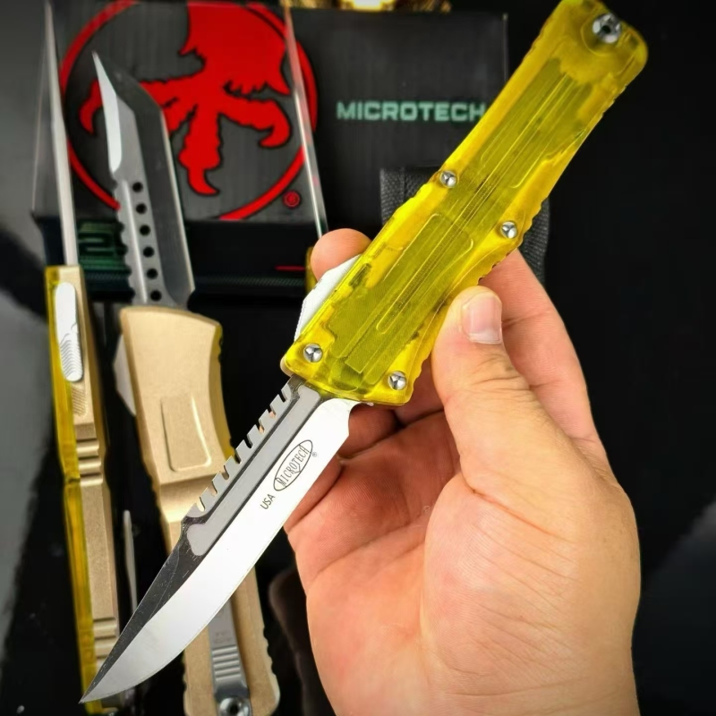 MT Yellow Combat Troodon OTF AUTO Knife 3.62" D2 Plain Blade, Ultem+Aluminum Alloy Handles
