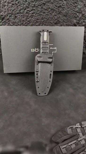 Boker Plus Extension Knife, D2 Stonewashed Variable Length Recurve Blade, TPE Handles, Kydex Sheath