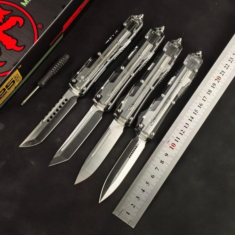 MT White UTX-70 Ultratech OTF AUTO Knife 3.34" M390 Plain Blade, Acrylic+Aluminum Alloy Handles